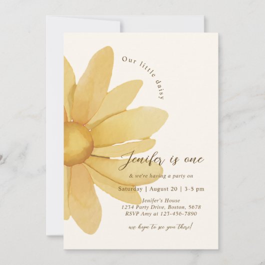 ボヘミアンイエローデイジーフローラ1st誕生日パーティー 招待状 (正面)