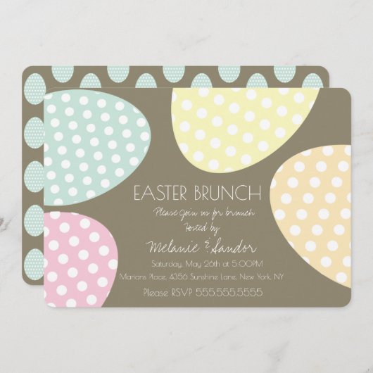 ボヘミアンイースター点々のあるエッグディナーブランチ家族 招待状 (正面/裏面)