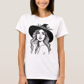 ボヘミアンウィッチラインアートシー不気味ズンハロウィーン Tシャツ (正面)