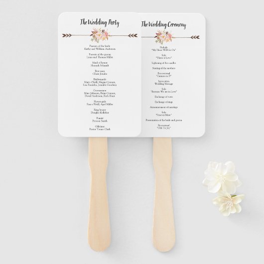 ボヘミアンウォーターカラーフラワーズボホ結婚式 プログラム ハンドファン (正面&裏面)