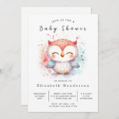ボヘミアンウォーター色フクロウ赤ちゃんシャワー 招待状 (正面/裏面)