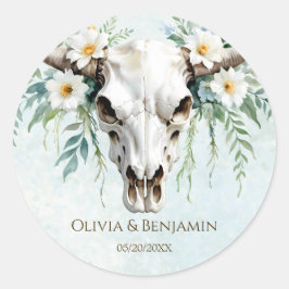 ボヘミアンウォーター色フローラ牛スカル結婚ズ ラウンドシール