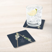 ボヘミアンウッドピラミッドホワイト花模様ズ結婚ブルー スクエアペーパーコースター (インサイチュ)