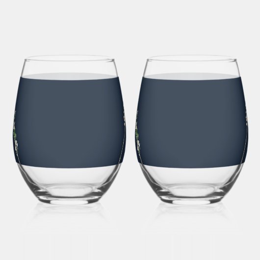 ボヘミアンウッドピラミッドホワイト花模様ズ結婚ブルー ステムなしワイングラス (左)