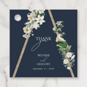 ボヘミアンウッドピラミッドホワイト花模様ズ結婚ブルー フェイバータグ