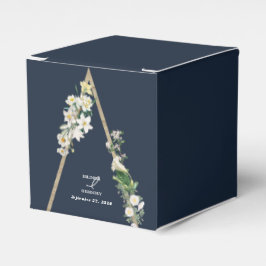 ボヘミアンウッドピラミッドホワイト花模様ズ結婚ブルー フェイバーボックス