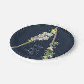 ボヘミアンウッドピラミッドホワイト花模様ズ結婚ブルー ペーパープレート (アングル)