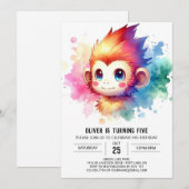 ボヘミアンウッドランドモンキー誕生日 招待状 (正面/裏面)