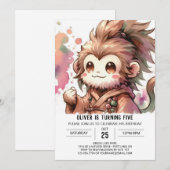 ボヘミアンウッドランドモンキー誕生日 招待状 (正面/裏面)