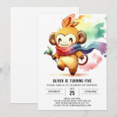 ボヘミアンウッドランドモンキー誕生日 招待状 (正面/裏面)