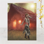 ボヘミアンウーマンキャビンウッズアート誕生日カード カード (黄色い花)