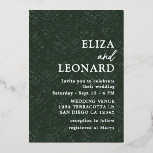 ボヘミアンエバーグリーンモダンファーンミニマ結婚リスト 箔招待状