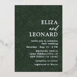 ボヘミアンエバーグリーンモダンファーンミニマ結婚リスト 箔招待状