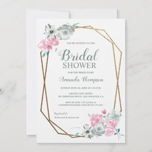 ボヘミアンエレガンス：金ゴールド幾何学水彩フロロ 招待状 (正面)