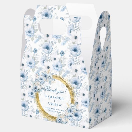 ボヘミアンエレガントダスティーブルー金ゴールド結婚式の引き出物ボックス フェイバーボックス (オープン)