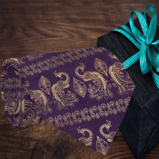 ボヘミアンエレガントボホバラ金ゴールド孔雀パープル ネクタイ