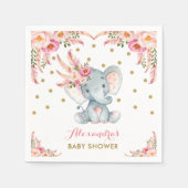 ボヘミアンエレファントピンク金ゴールドフローラペーパーナプキン スタンダードカクテルナプキン (正面)