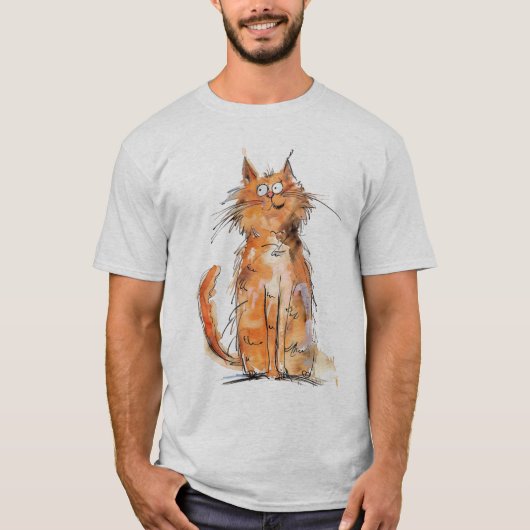 ボヘミアンオレンジの猫 お茶目でクセ者 Tシャツ (正面)
