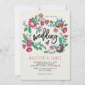 ボヘミアンオレンジフォークフラワーズボホシック結婚ズ 招待状 (正面)