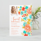 ボヘミアンオレンジブルーフローラフォトシック甘い16 招待状 (スタンド正面)