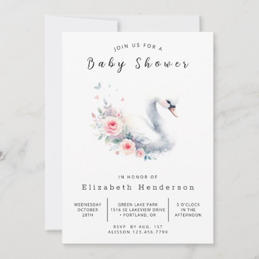 ボヘミアンオンライン白鳥ベビーシャワー 招待状 (正面)