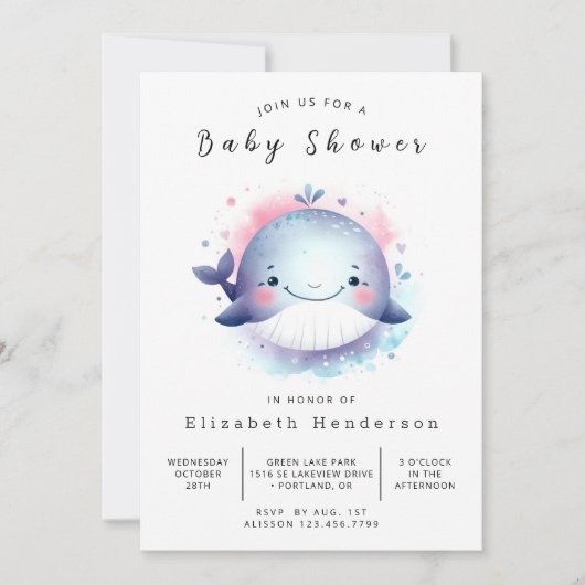 ボヘミアンオンライン鯨の赤ちゃんシャワー 招待状 (正面)