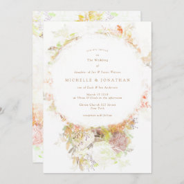 ボヘミアンオータムグリーンフラワーズ結婚式招待状 招待状