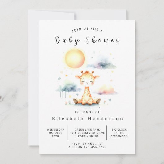 ボヘミアンカスタムキリン赤ちゃんシャワー 招待状 (正面)