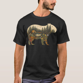 ボヘミアンカピバラ植物森自然野の花 Tシャツ