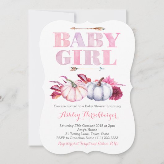 ボヘミアンカボチャ女の子のための赤ちゃんシャワー 招待状 (正面)