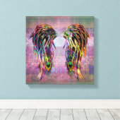 ボヘミアンカラフルピーコックフェザーエンジェルウィングス キャンバスプリント (インサイチュ (ウッドフロア))