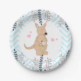 ボヘミアンカンガルーベビーシャワーブルーシェブロンペーパープレート ペーパープレート