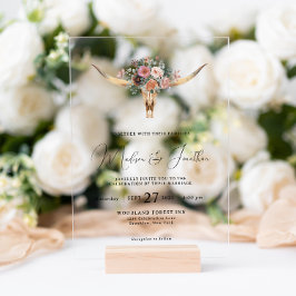 ボヘミアンカントリースタイルフローラブルスカル結婚ズ アクリル招待状