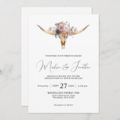 ボヘミアンカントリースタイルフローラブルスカル結婚ズ 招待状 (正面/裏面)