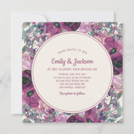 ボヘミアンガーデンパープルウォーターカラー結婚フローラ 招待状