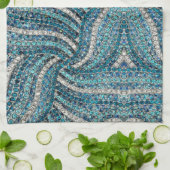 ボヘミアンガーリーシックなシルバーグレーターコイズブルー キッチンタオル (折り畳み)