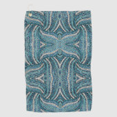 ボヘミアンガーリーシックなシルバーグレーターコイズブルー ゴルフタオル (正面)