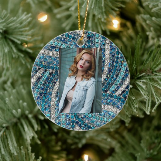 ボヘミアンガーリーシックなシルバーグレーターコイズブルー セラミックオーナメント (ツリー)