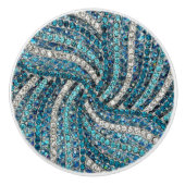 ボヘミアンガーリーシックなシルバーグレーターコイズブルー セラミックノブ (正面)