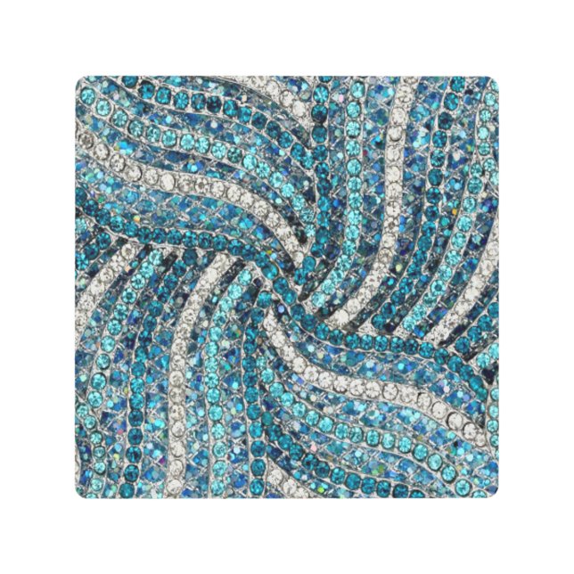 ボヘミアンガーリーシックなシルバーグレーターコイズブルー メタルプリント (正面)