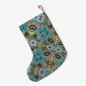 ボヘミアンガーリーシック銀ターコイズブルーフラワー スモールクリスマスストッキング (裏面 (吊り時))
