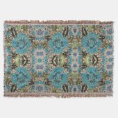 ボヘミアンガーリーシック銀ターコイズブルーフラワー スローブランケット (正面)