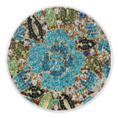 ボヘミアンガーリーシック銀ターコイズブルーフラワー セラミックノブ (正面)