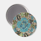 ボヘミアンガーリーシック銀ターコイズブルーフラワー マグネット (正面/裏面)
