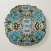 ボヘミアンガーリーシック銀ターコイズブルーフラワー ラウンドクッション (正面)