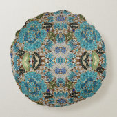 ボヘミアンガーリーシック銀ターコイズブルーフラワー ラウンドクッション (裏面)