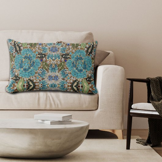 ボヘミアンガーリーシック銀ターコイズブルーフラワー ランバークッション