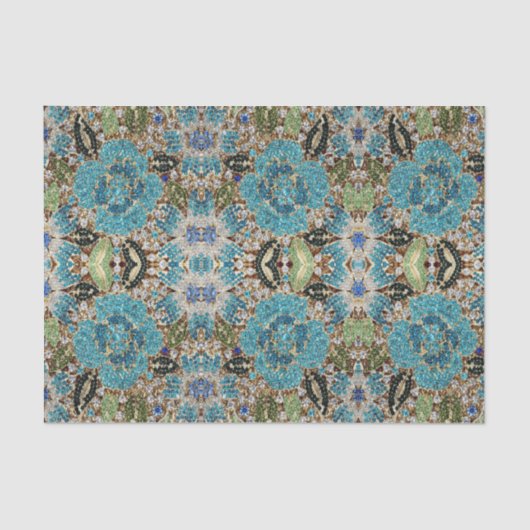 ボヘミアンガーリーシック銀ターコイズブルーフラワー 薄葉紙 (正面)