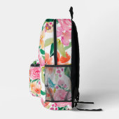 ボヘミアンガーリーピンクのオレンジ色のフローラ水色 プリントバックパック (右)