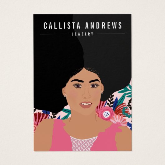 ボヘミアンガールイラストレーションイヤリングディスプレイカード (正面)